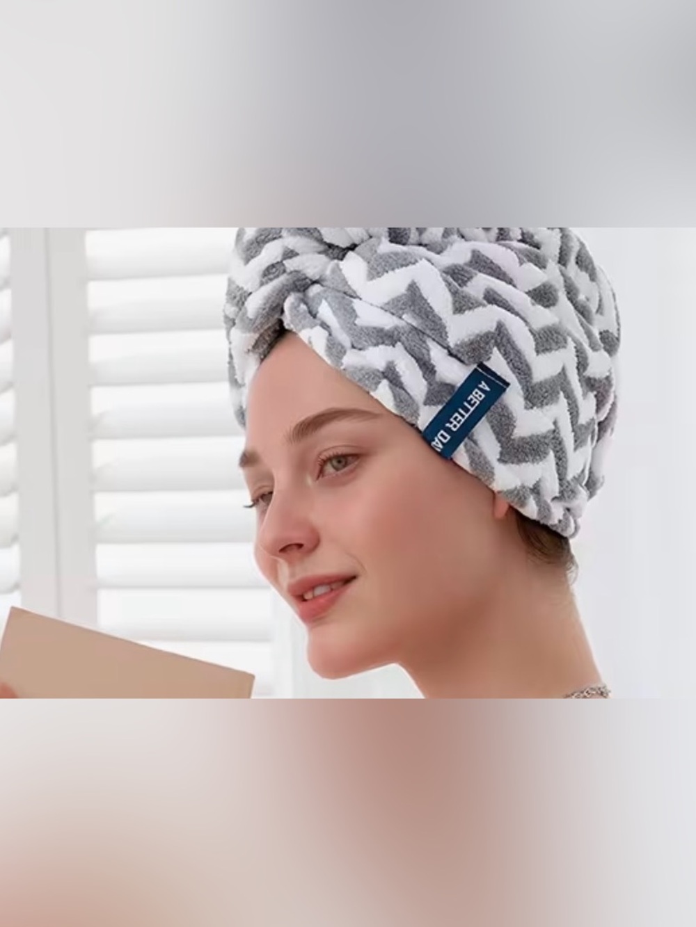 Source Unknown Gray and White Chevron Hair Turban Towel